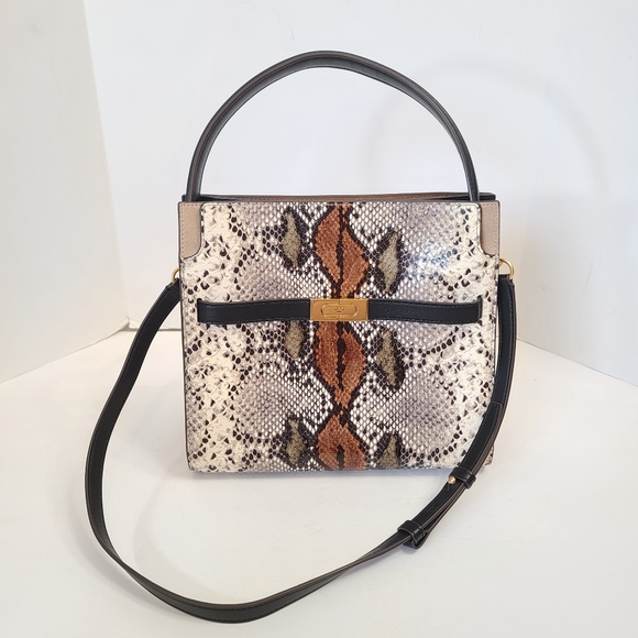 Tory Burch | Lee Radziwill Snake Embossed Small Double Bag in Aspen Multi - Picture 2 of 16